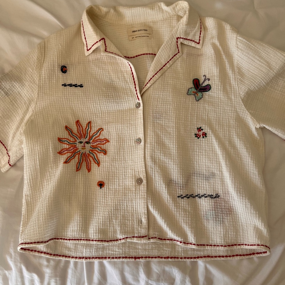embroidered button down shirt